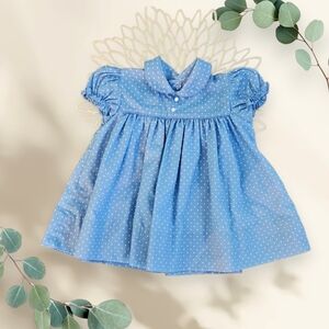 C.I.Castro & Co Vintage Classic Blue & White Dress w/ Puff Sleeves Size 12 M